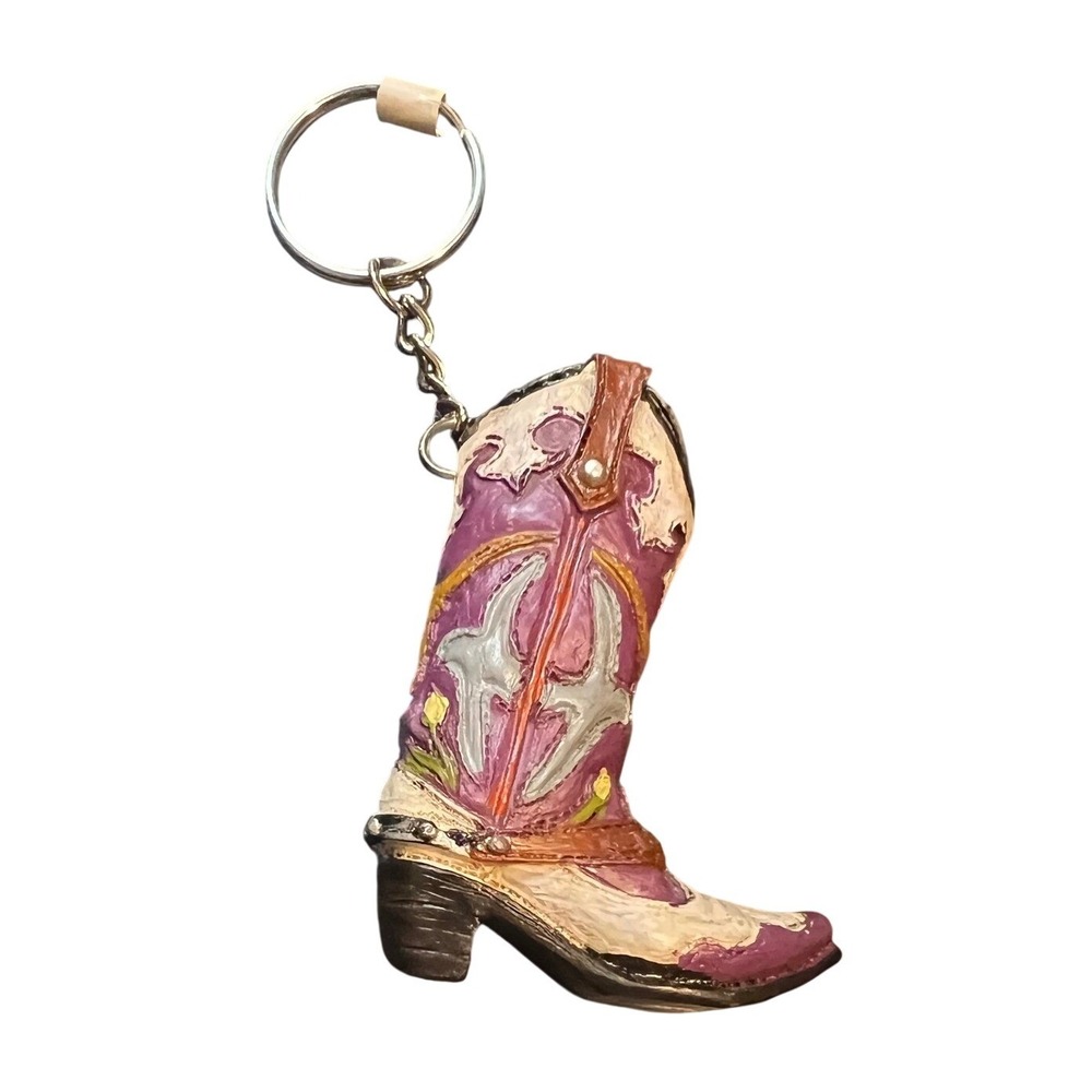 Cowgirl Boot Keychain Western Country Purple Resin Charm Gift Souvenir